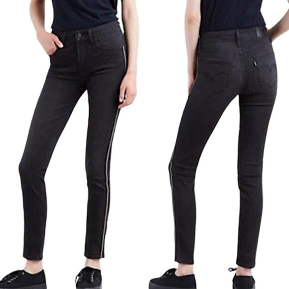Levi's 721 High Rise Skinny Jeans Side Pinstripes Black Silver Size 27 x 30 - Picture 16 of 16